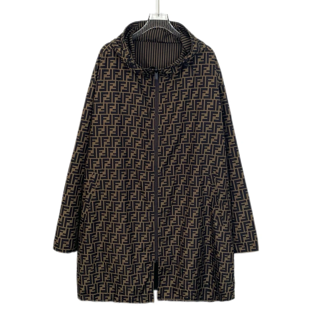 95新 FENDI/芬迪 H12311 棕色双面穿连帽拉链风衣外套 48 M码