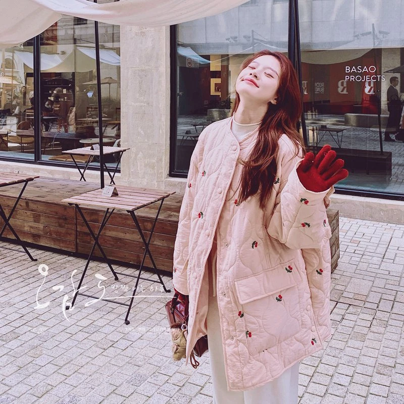 粉色棉服短款小香风休闲时尚冬季加厚洋气中长款秋冬宽松韩版保暖