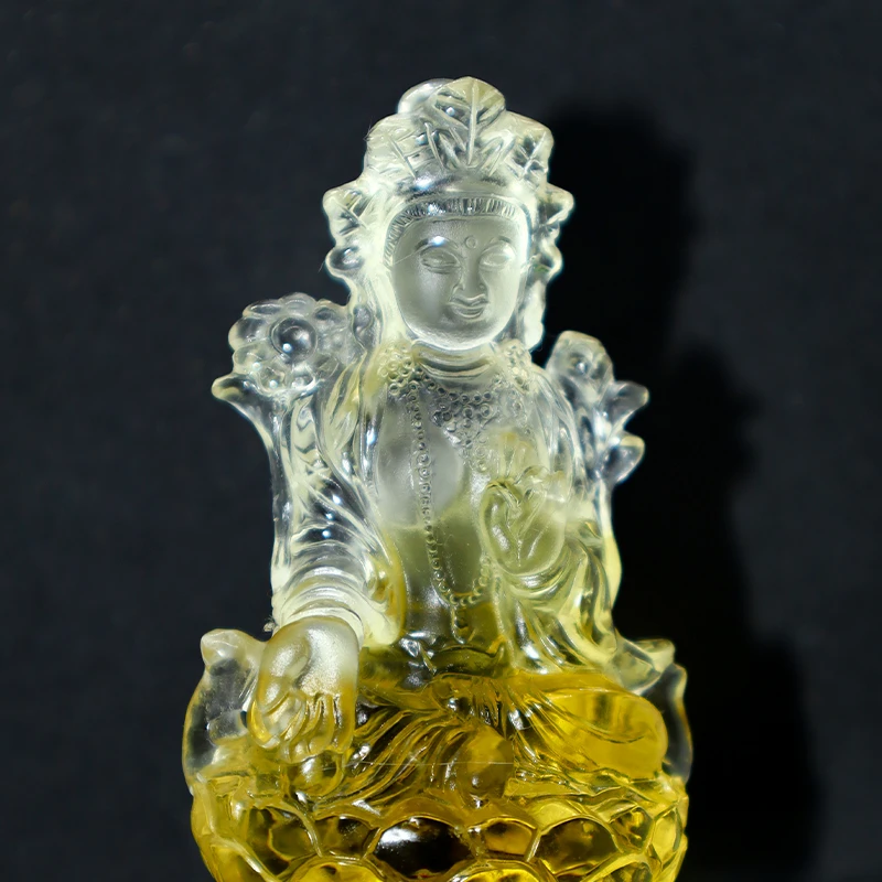 水晶绿度母摆件精美雕刻送底座