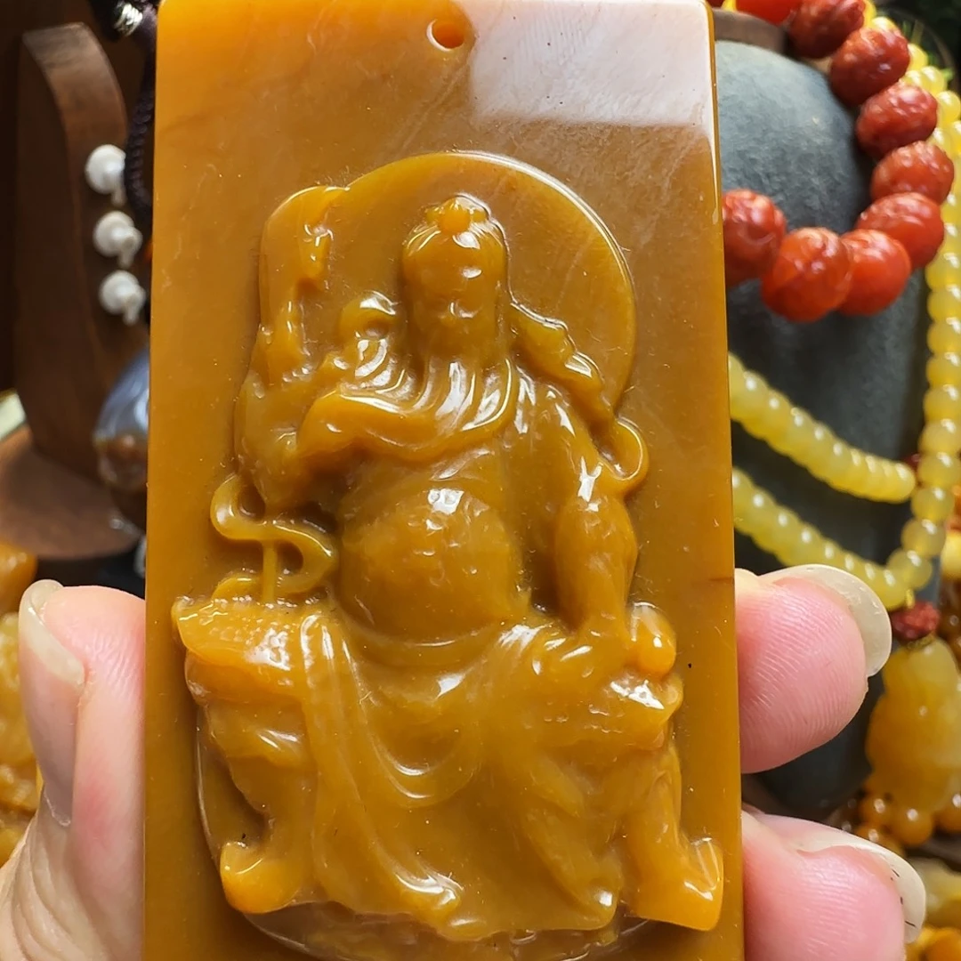 石英质玉（黄龙玉）未镶嵌吊坠关二爷（微瑕 不退换）