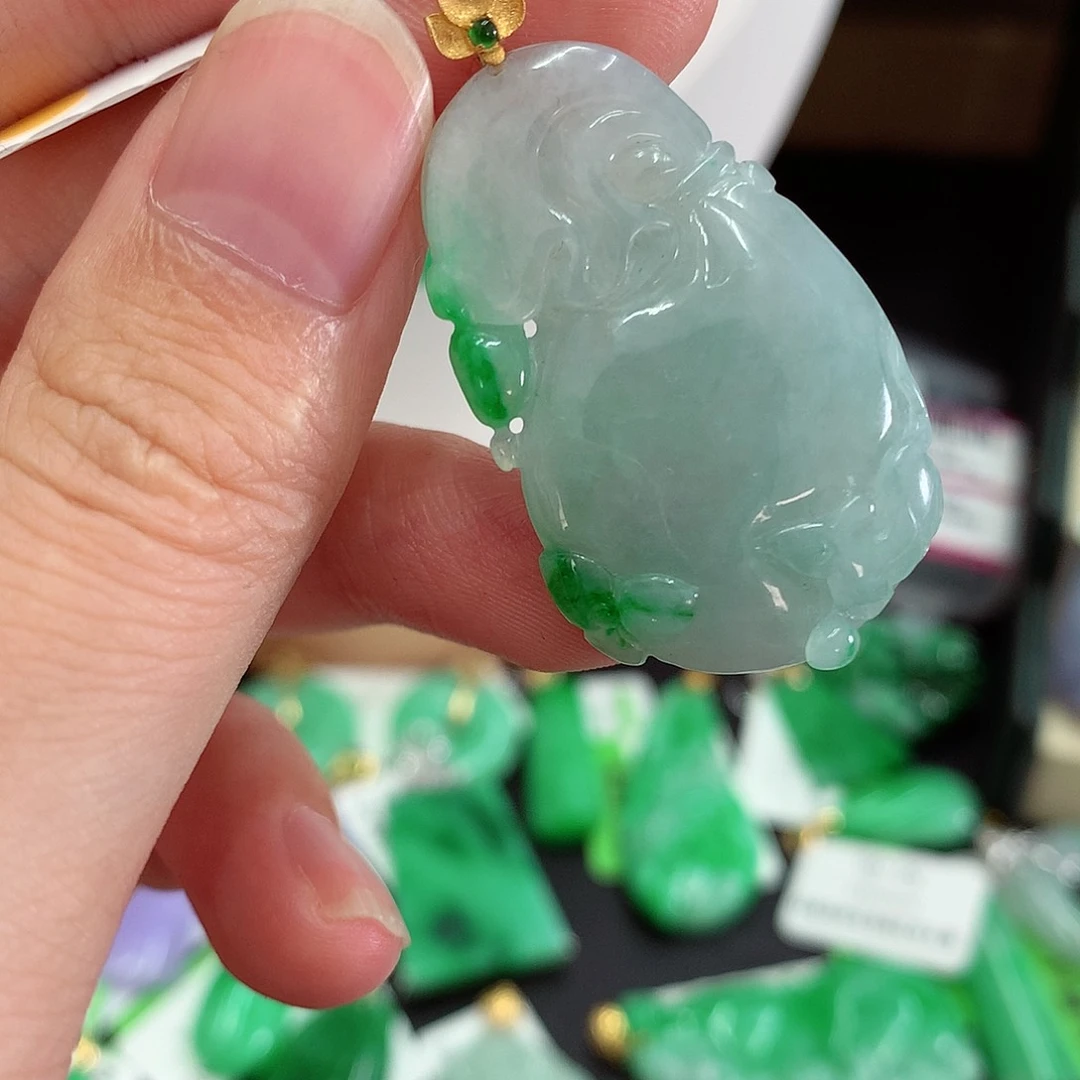 翡翠18K金镶嵌吊坠(不含链)