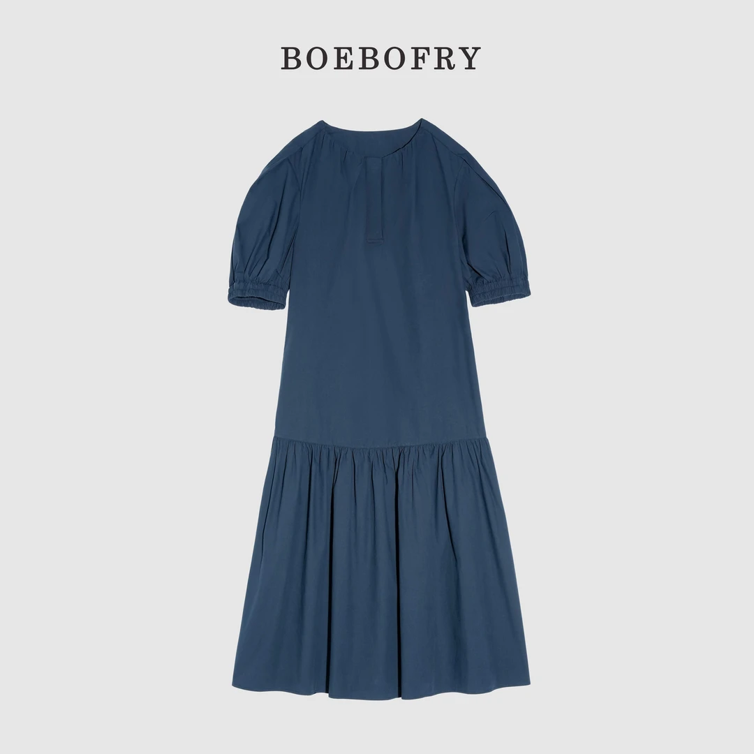 BOEBOFRY<自然慵懒>100%棉夏季气质宽松短袖纯色连衣裙BE2L0755