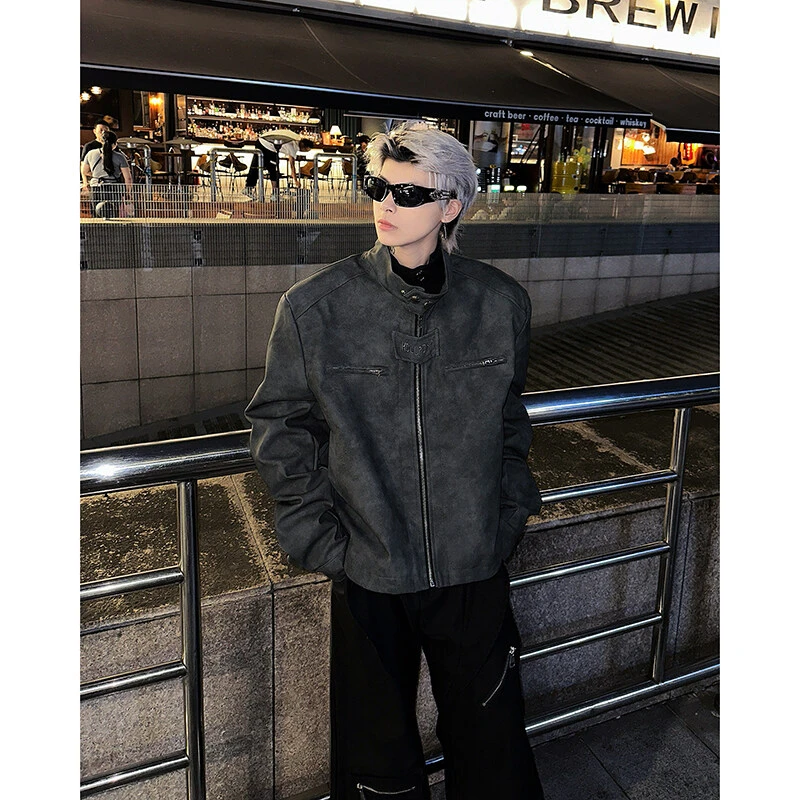 美式技能复古高街夹克休闲百搭宽松潮流高级感机车短款立领夹克