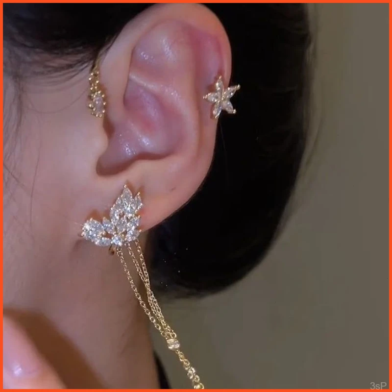 流苏耳骨夹小众之无耳洞耳挂花合金 耳饰绽放耳夹仙气高级感耳饰