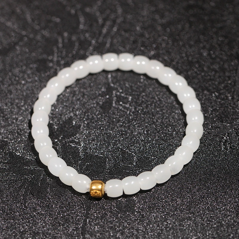 【叶叶珠宝】682 和田玉羊脂白玉+18k金 直切手串手链 卡6mm