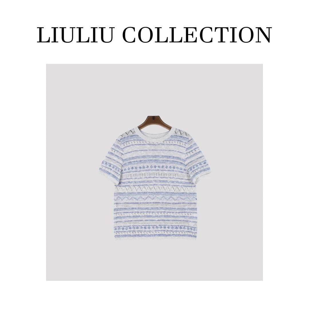 【画家】镂空棉麻混丝 凉感针织短袖上衣 F57