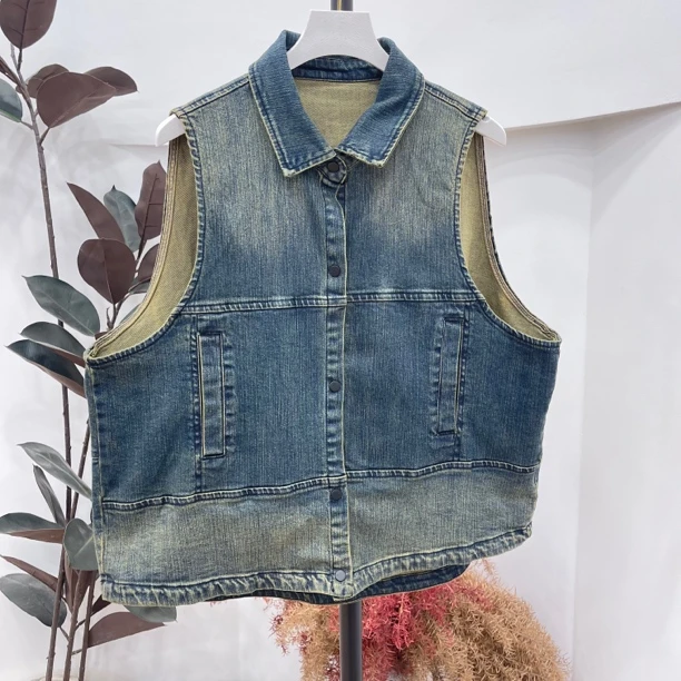 2100个性洋气时尚工艺牛仔马甲女