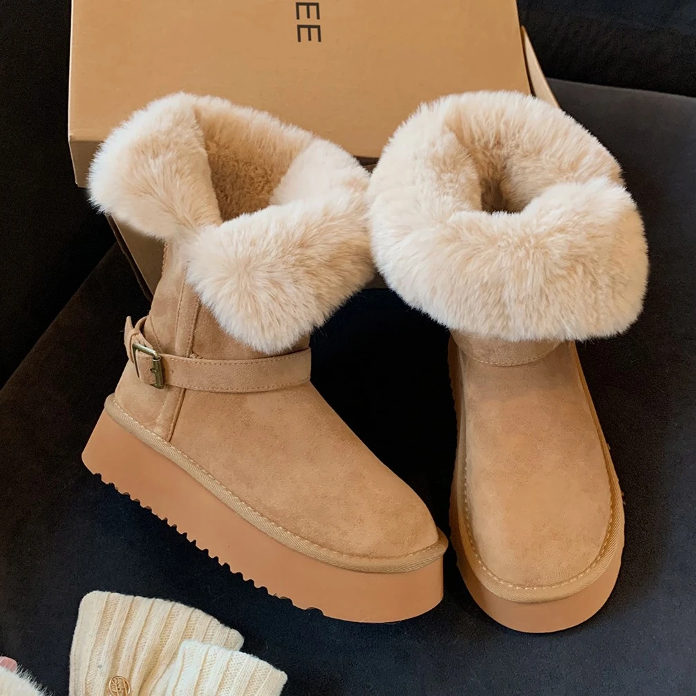 【DR明星同款】灰色雪地靴女2025冬新款厚底加绒保暖长筒东北棉鞋