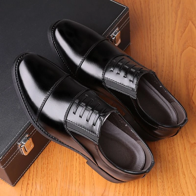 皮鞋男士2025休闲真牛皮男款高档品牌商务正装三接头工作鞋内增高