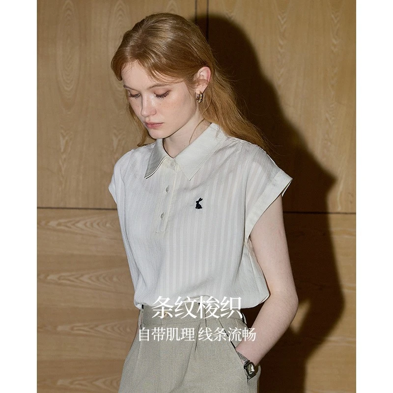 韩系polo领短袖T恤女夏季休闲气质小个子宽松慵懒风显瘦刺绣上衣