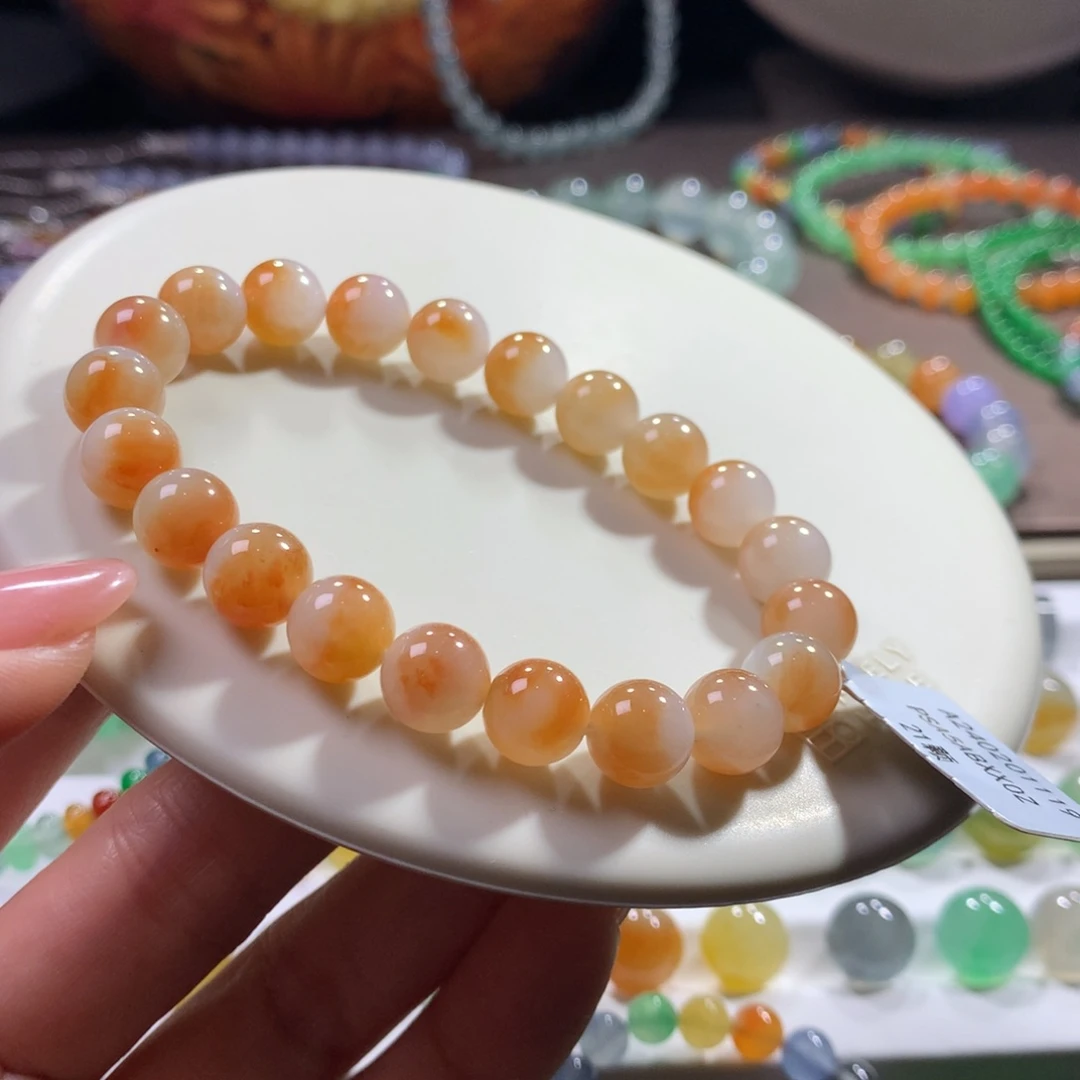 翡翠未镶嵌手链胶润细腻锦鲤色卡8.8
