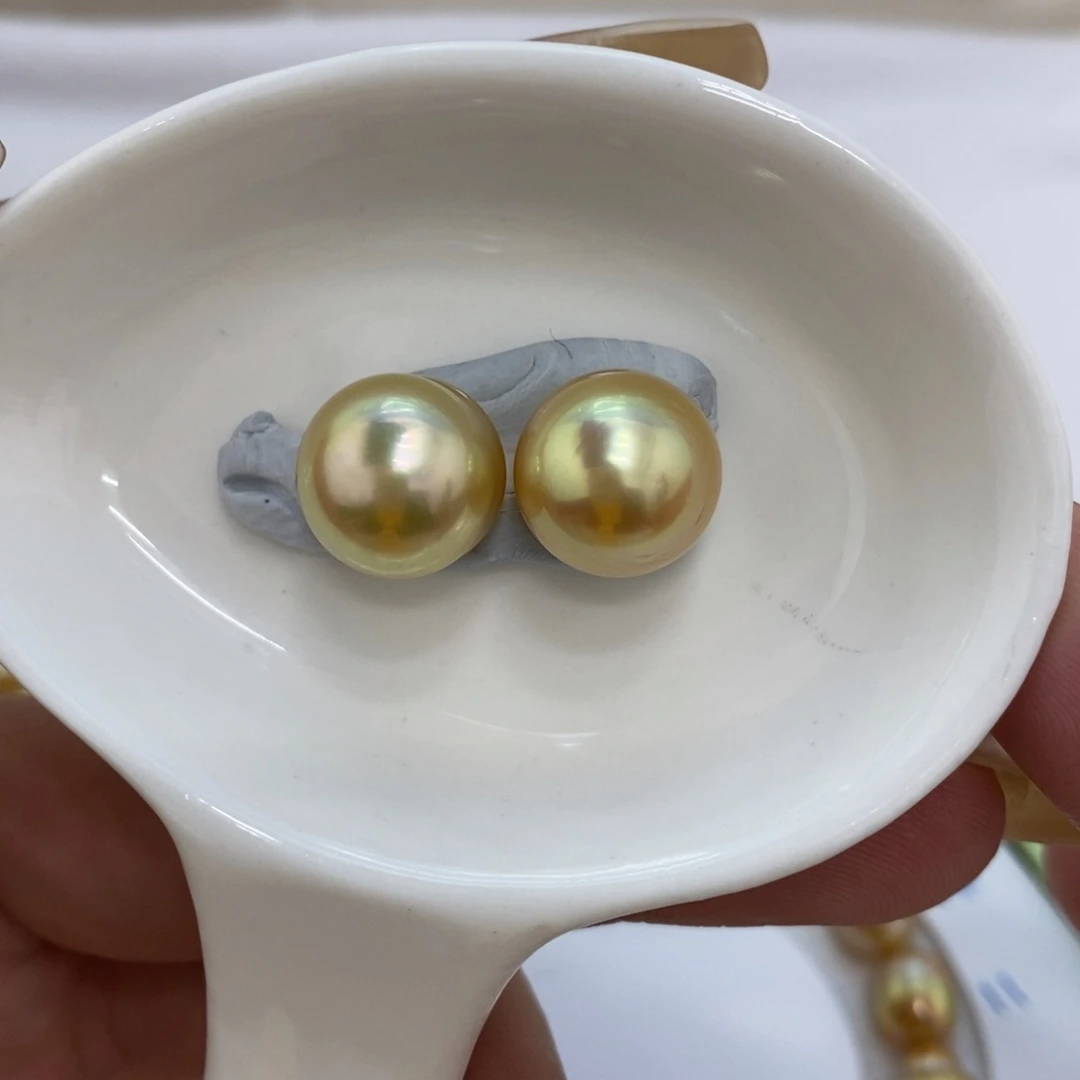 海水珍珠裸珠金珠炫绿对珠12.6～12.7