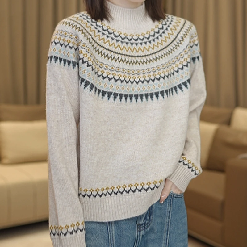 [清仓款]SZZ-L6773羊毛新款半高领费尔岛系列女装针织衫