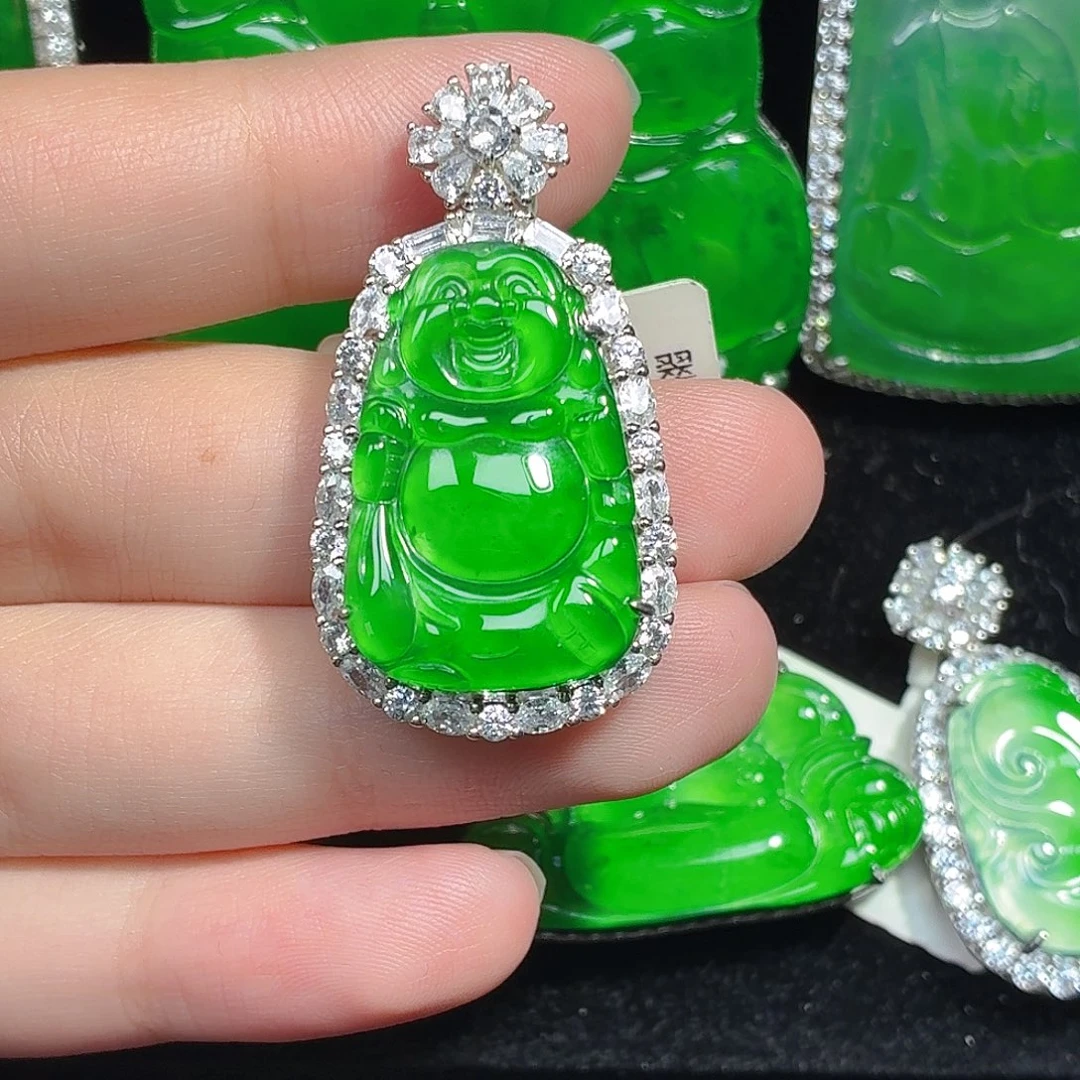 翡翠银S925镶嵌颈饰天然A货翡翠