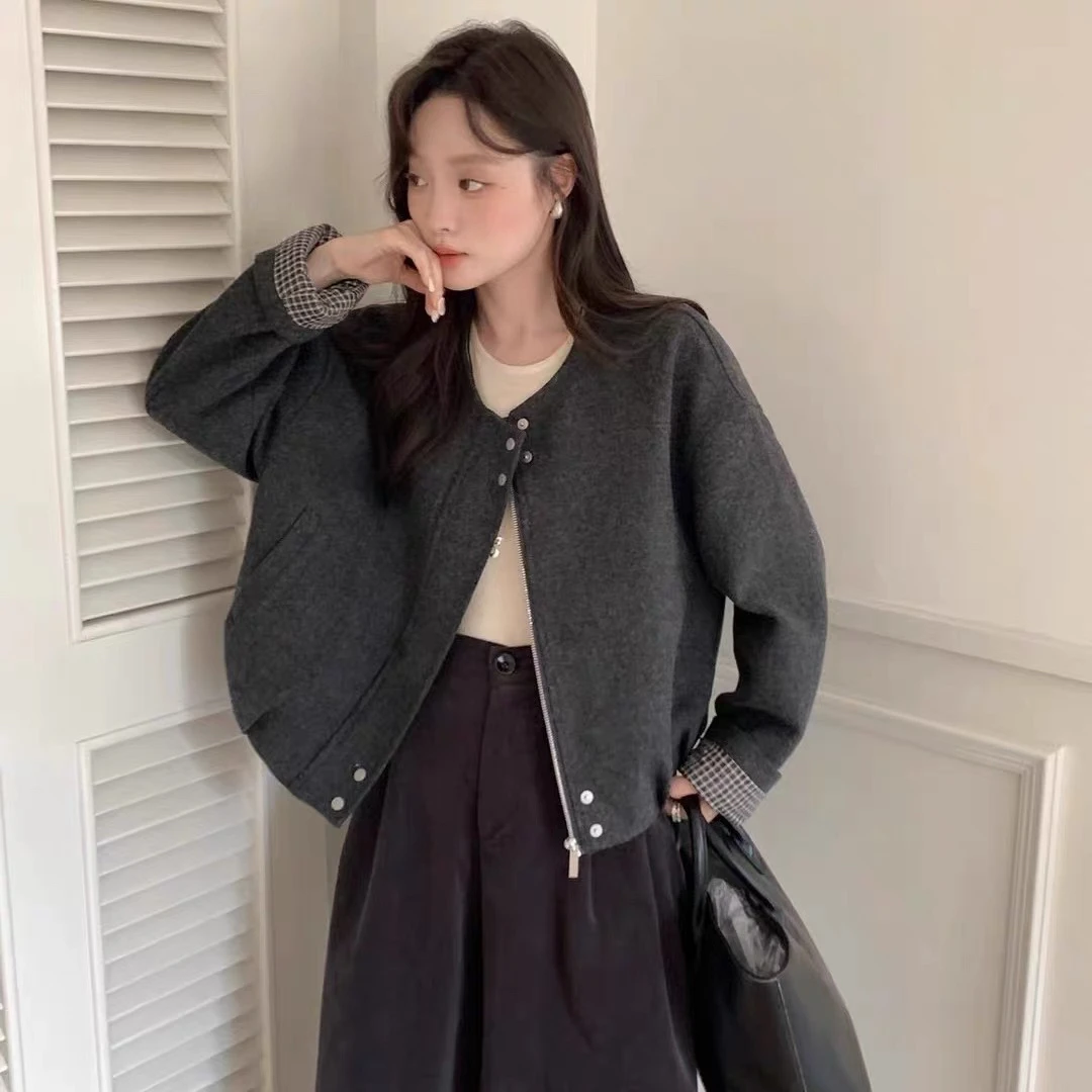 SUSU•韩系小个子拼接袖羊～毛外套