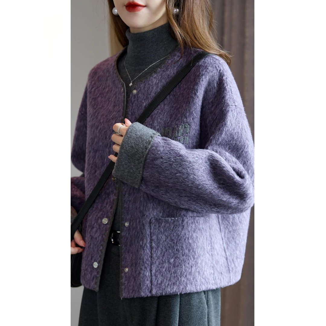 秋冬新款简约显瘦羊毛呢外套女装高端大气亲肤显白双面呢大衣