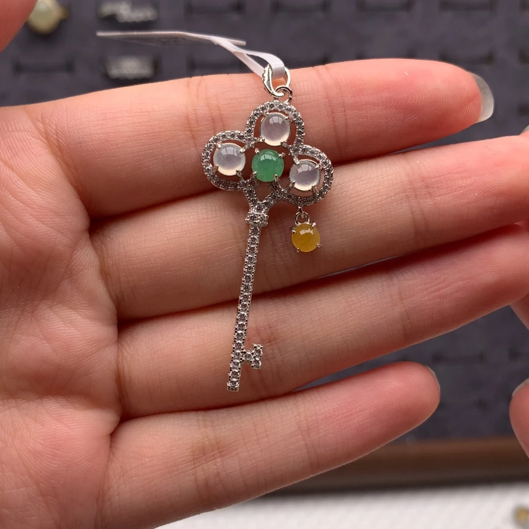 翡翠银S925镶嵌戒指吊坠