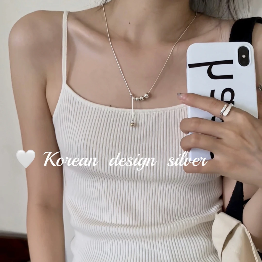 坠链均925银 SA｜通体925纯银圆珠抽拉毛衣链韩国简约设计百搭项链
