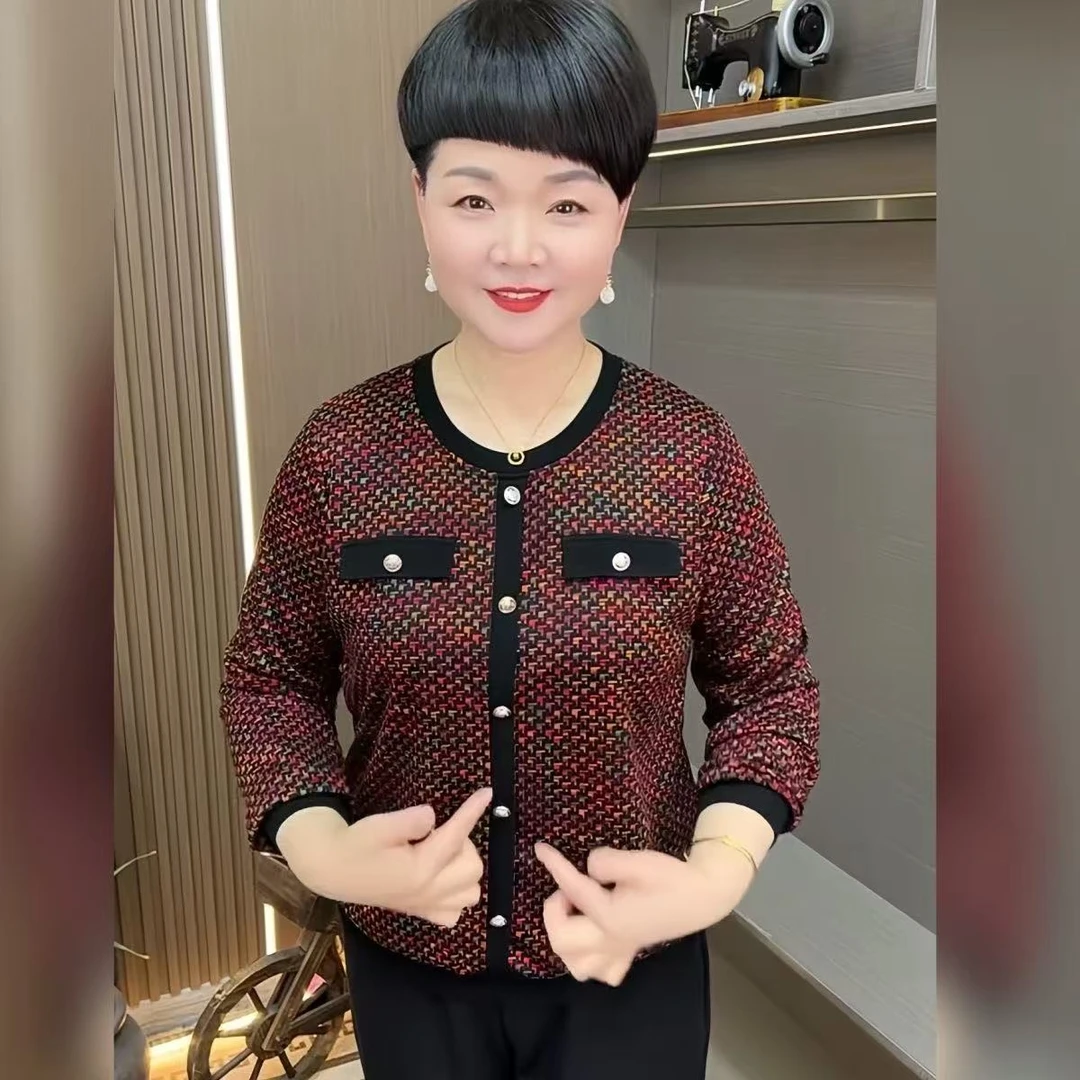 【丽姐家】春季新款妈妈装打底长袖休闲洋气圆领宽松百搭显瘦上衣