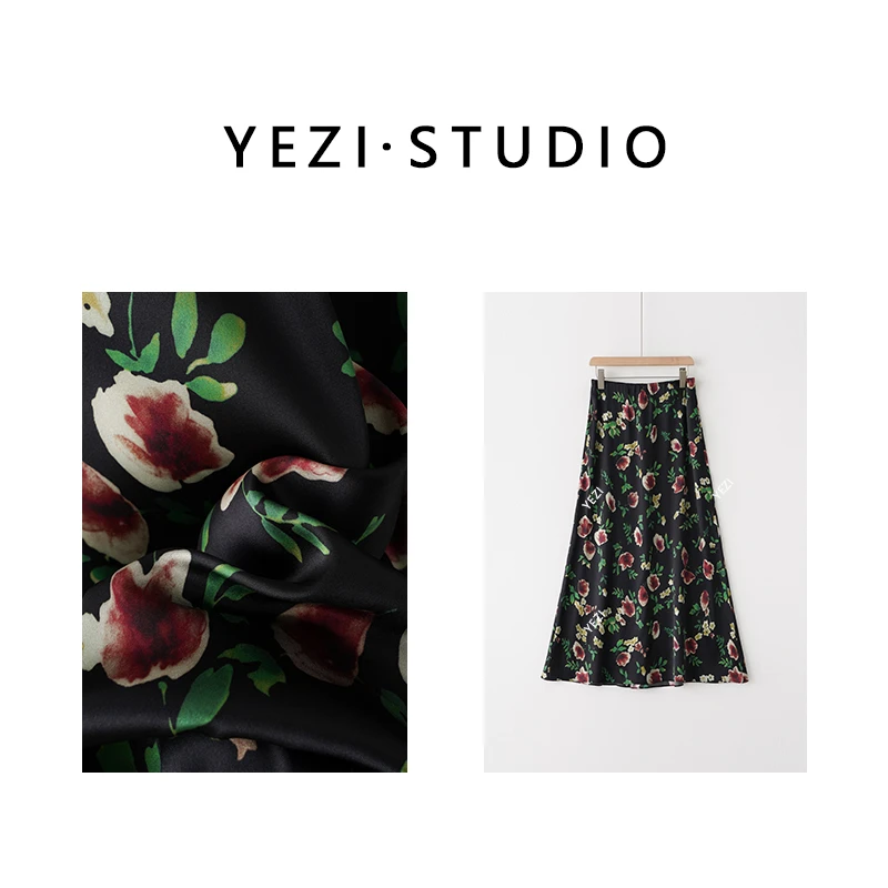 【夜莺玫瑰】时尚复古女装半身裙经典高级垂坠感直筒半裙24221235