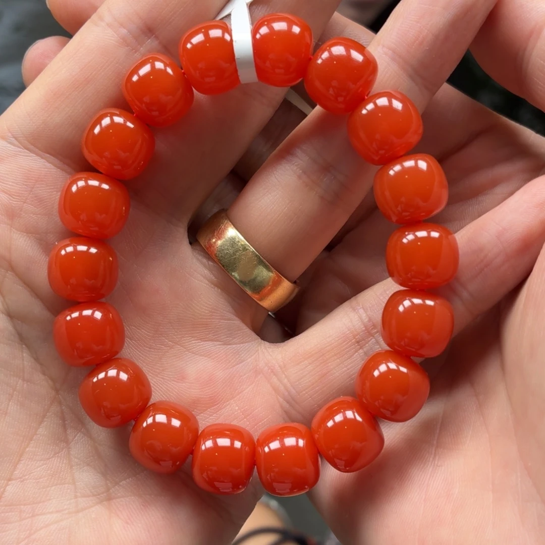 风***来南红玛瑙未镶嵌手串原矿保山南红大黑洞老型卡11+