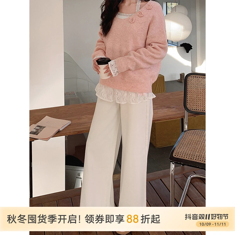 代大喜【通勤日记】高腰显瘦阔腿白色休闲宽松牛仔裤春季新款直筒裤