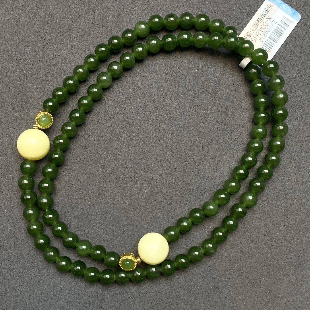 【七七八珠宝】ZX004212和田玉碧玉diy白蜡多圈6-11mm