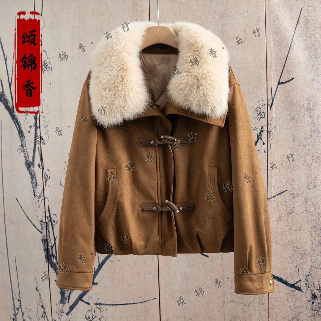 【锦】冬季羽绒休闲拼接皮扣大翻领时尚百搭加厚保暖外套A53