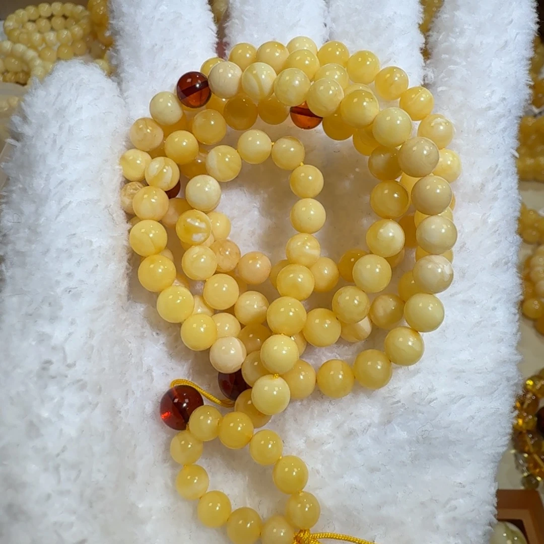 琥珀未镶嵌珠宝奇石6m+白花蜡108佛珠