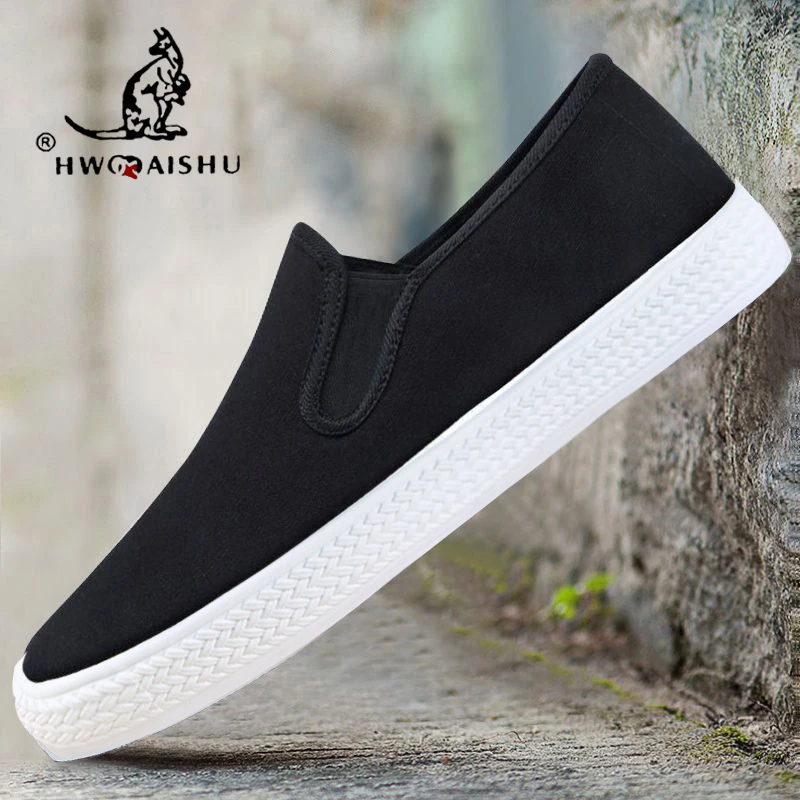 一脚蹬黑色老北京布鞋男鞋防滑透气帆布鞋男款布鞋休闲懒人鞋百搭