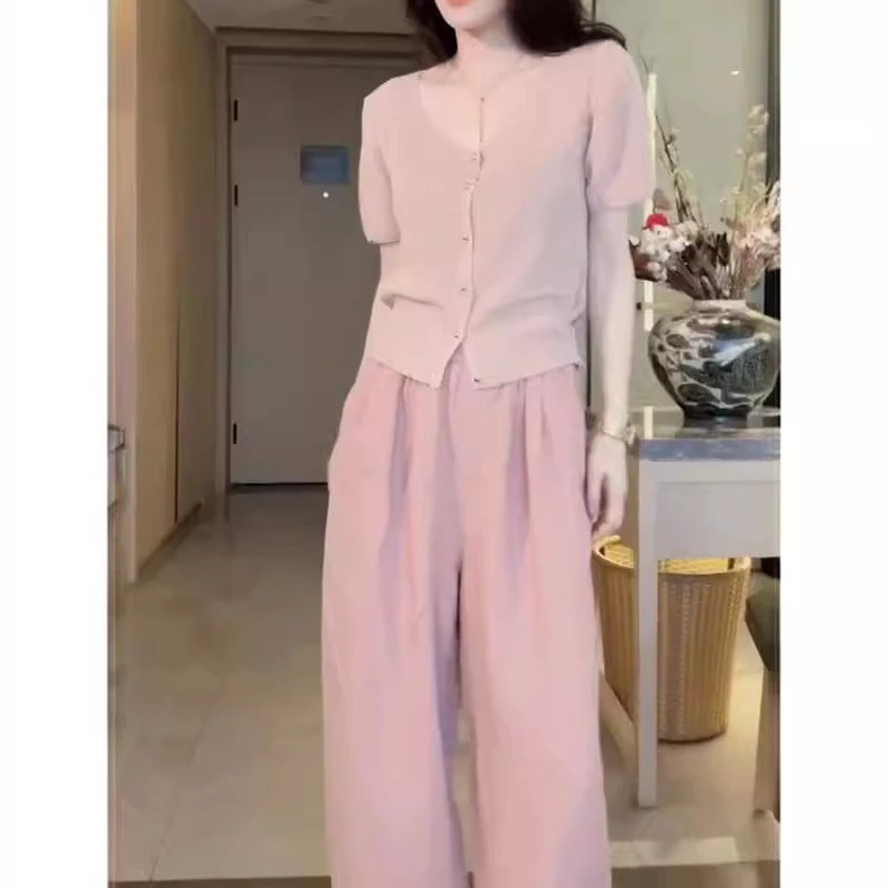 2025春夏季新款简约开衫高腰阔腿裤洋气显瘦女减龄休闲时尚气质