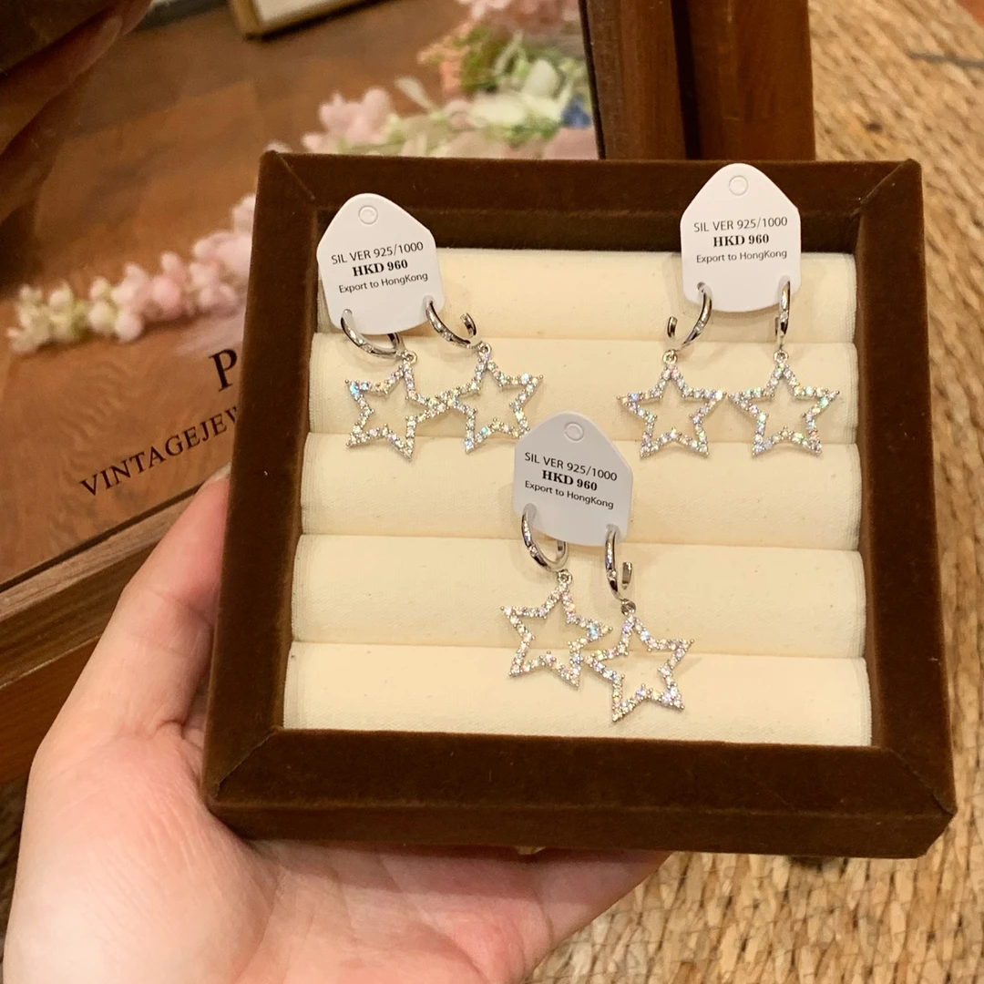铜合金合成锆石耳饰 【满天星】小众简约时尚耳钉