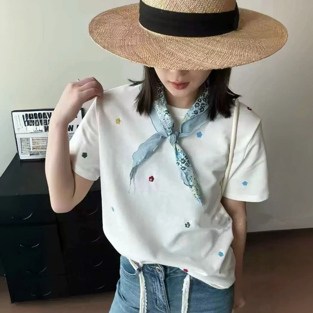 【25676-hw】显瘦时尚休闲百搭夏季宽松绣花女士复古国风短袖T恤