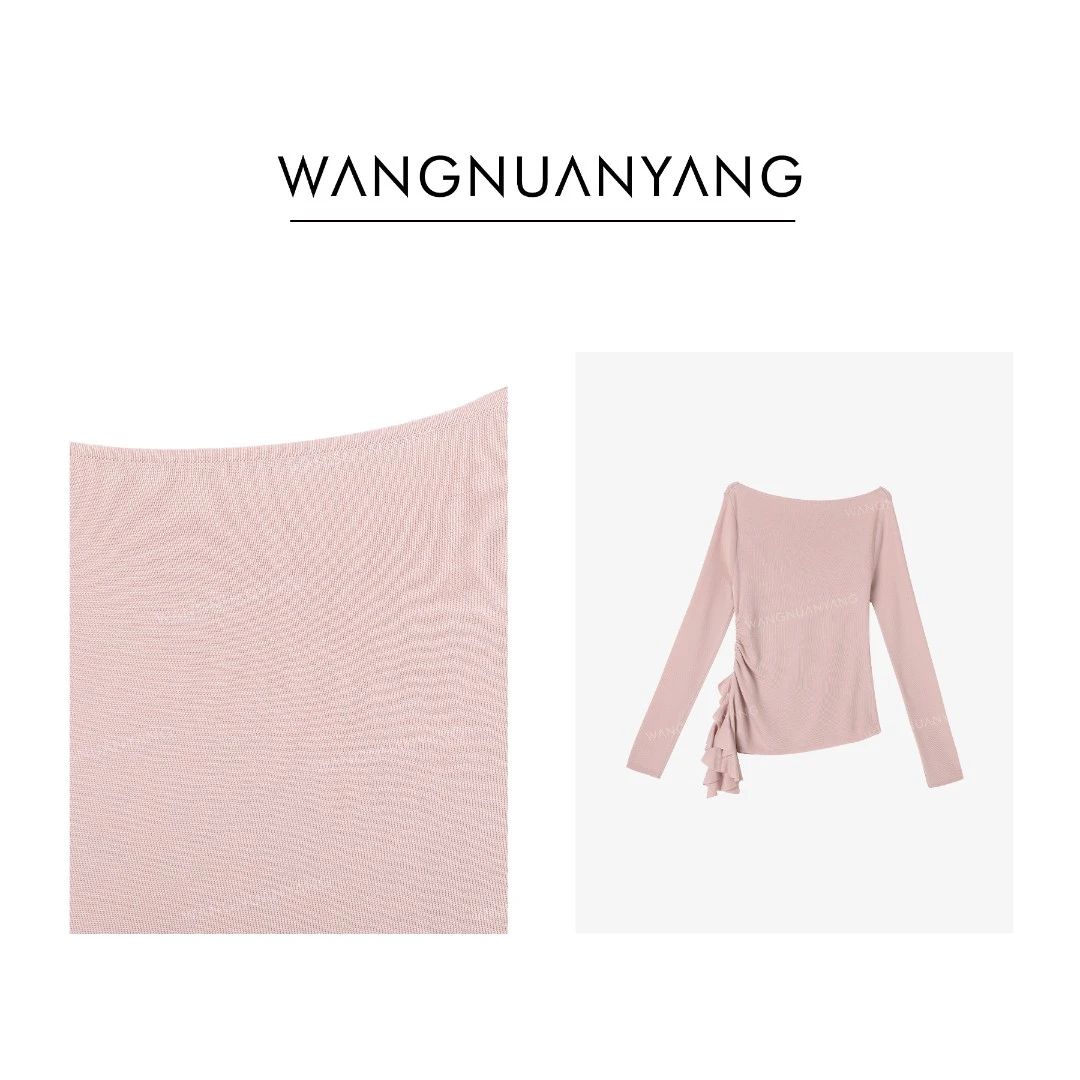 【WNY】桃夭|改良版一字领侧边荷叶边抽皱开叉长袖针织衫