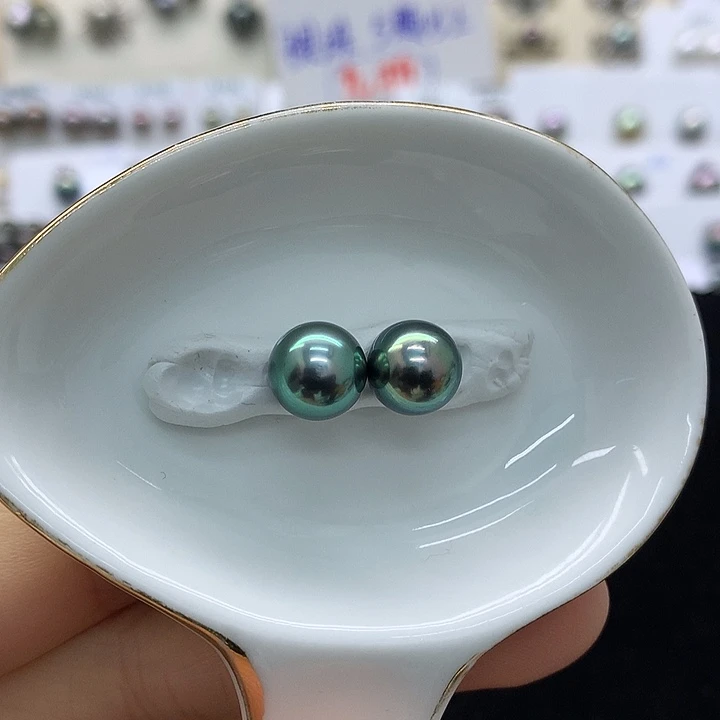 海水珍珠裸珠油辣绿色9.5mm～小