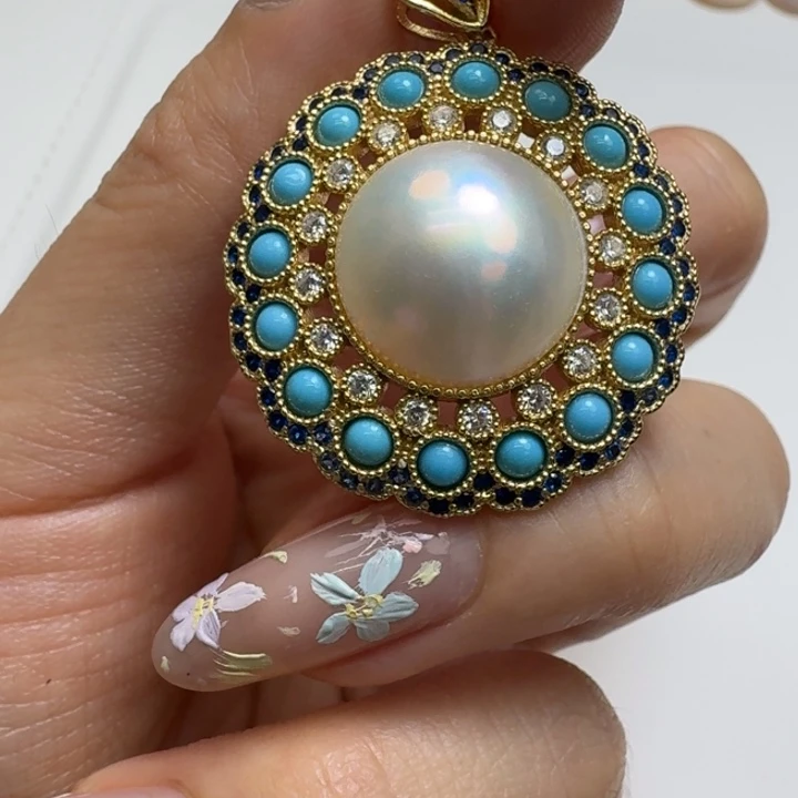 银S925镶嵌拼合珍珠（马贝珠）颈饰