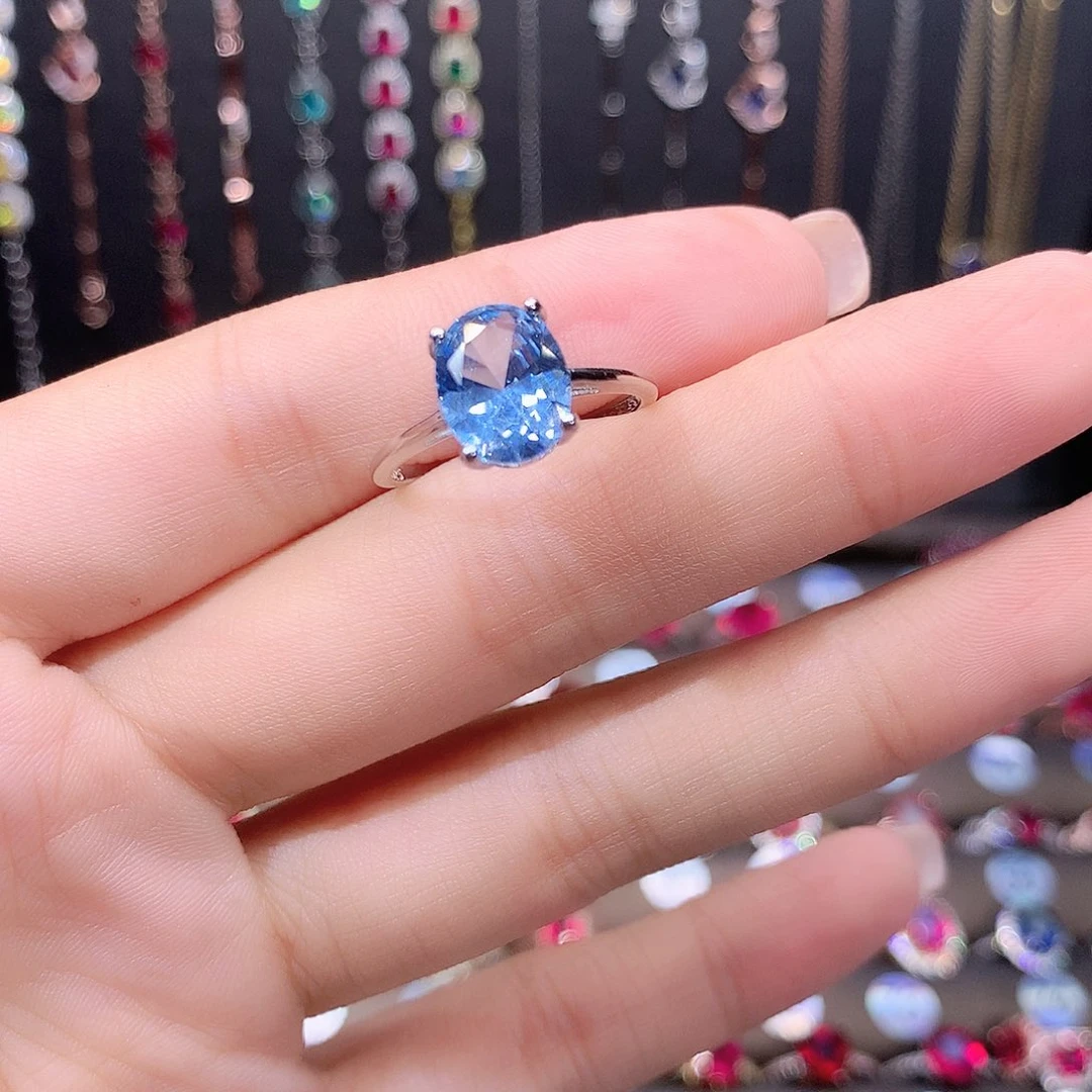 海蓝宝石戒圈银S925镶嵌白810