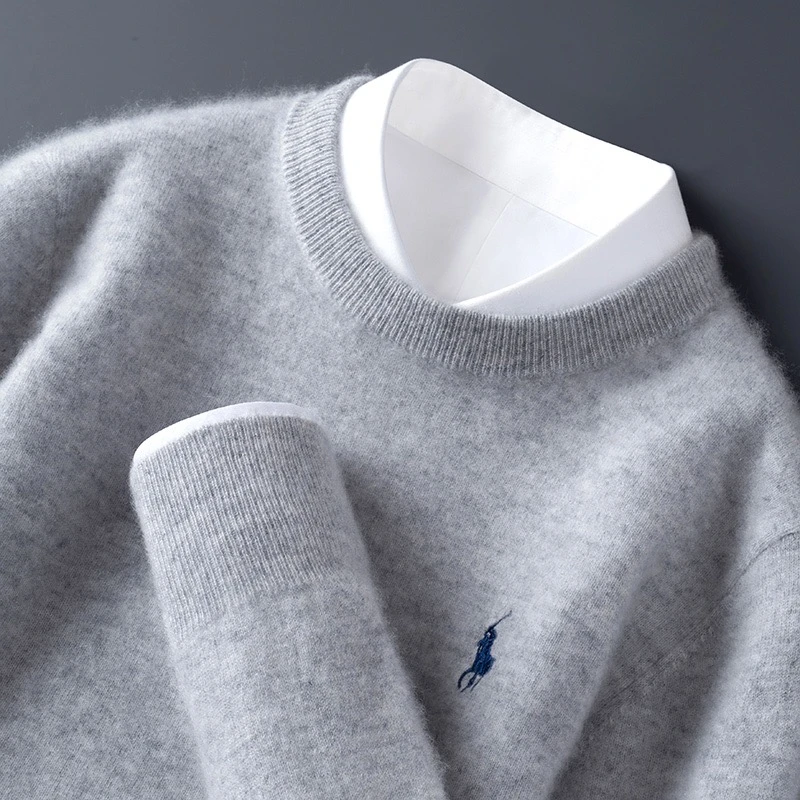 霸气侧漏！刺绣新款100羊毛衫男士圆领加厚保暖针织打底简约百搭