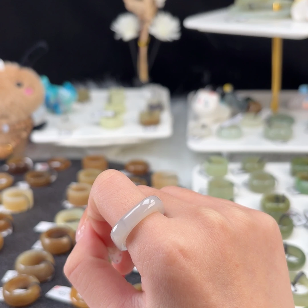 和田玉未镶嵌戒指O54粉紫方圆17.2