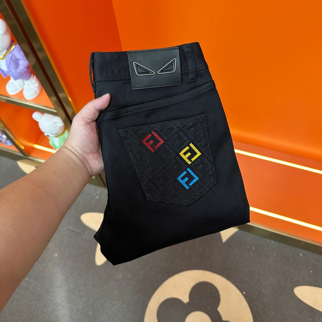 【不褪色】黑色牛仔裤男轻奢百搭刺绣工艺修身直筒弹力休闲长裤子