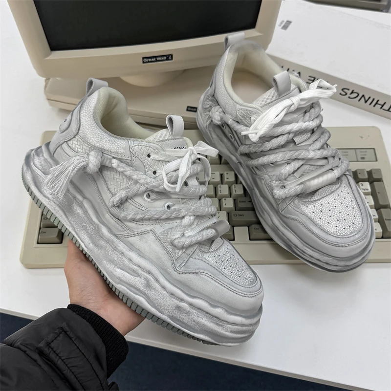 7cm隐形内增高做旧溶解鞋【杨洋同款】秋季厚底百搭男鞋运动增高鞋