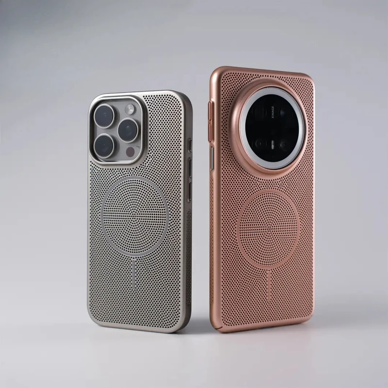 电镀网孔散热苹果16promax细环磁吸17手机壳iphone15华为p80全包