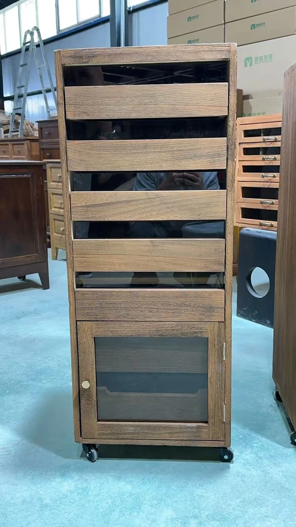 带门款七抽实木牙科柜落地茶具收纳柜抽屉中古文玩首饰盒茶室边柜