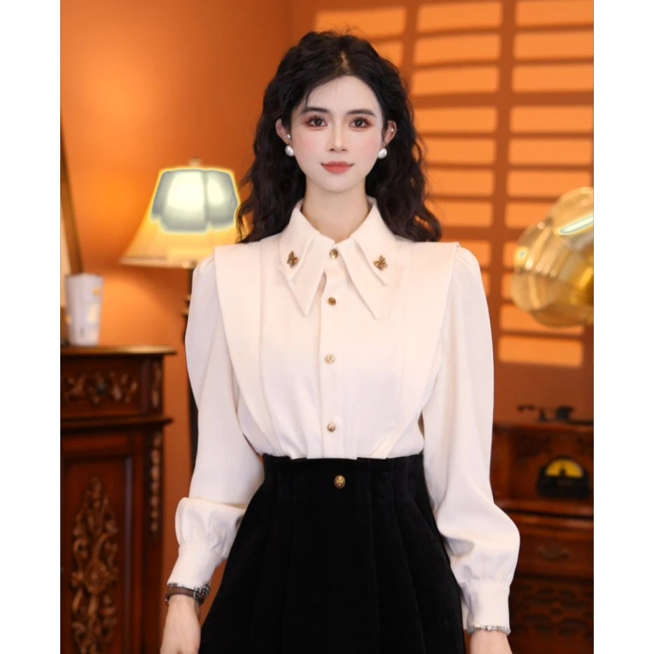 牧子【杏仁奶昔】2025春款设计感加厚衬衫上衣01197