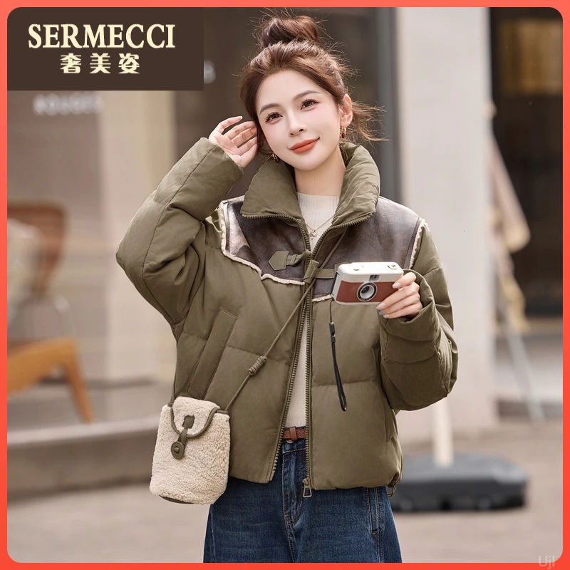 洋气立领减龄奢美姿2025冬季短款羽绒服女灰色保暖外套