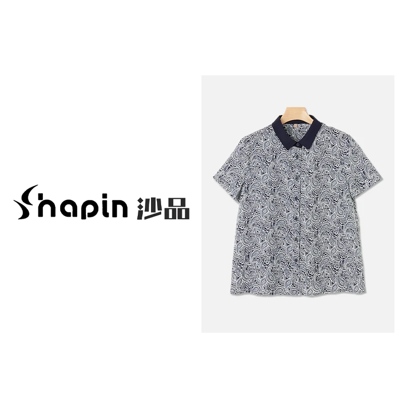 复古腰果花翻领夏季时尚轻薄衬衣T恤女DD2527