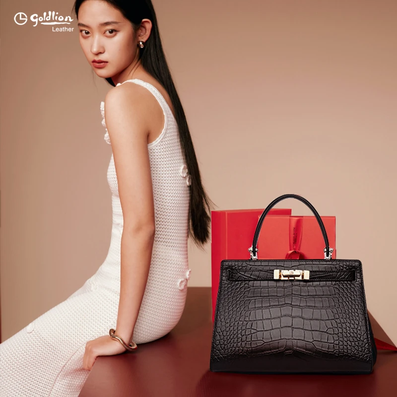 【双十一好礼】金利来新款鳄鱼纹牛皮真皮金利来女包2025通勤女包
