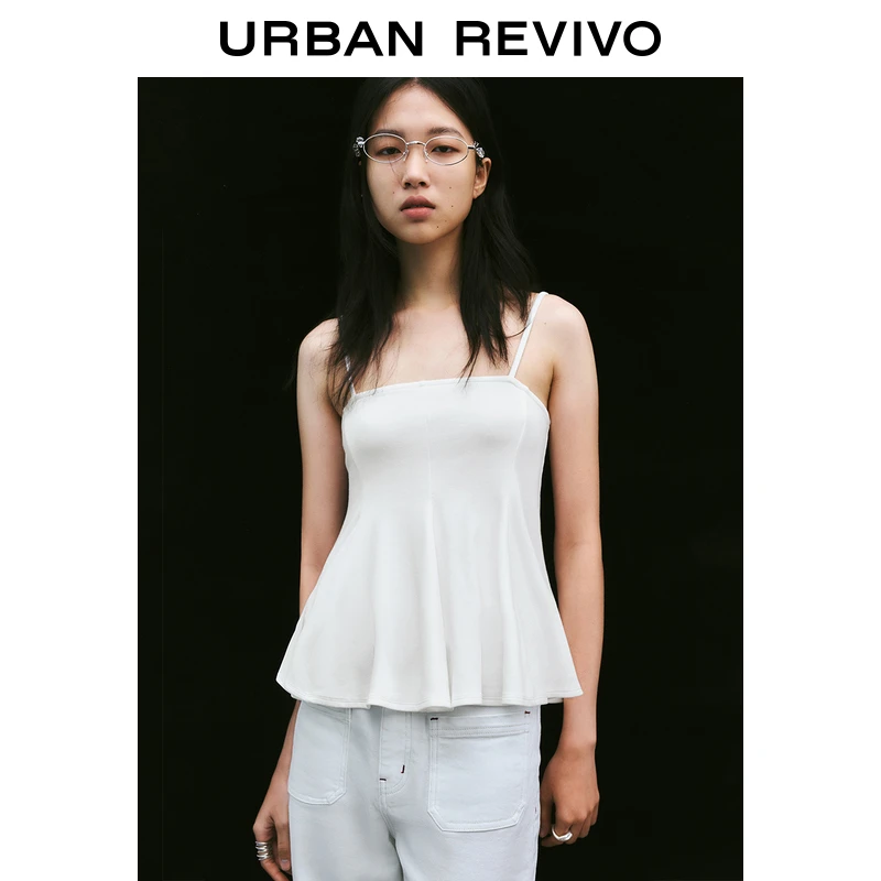 UR2025春季新款女装欧若风休闲简约压褶修身吊带背心UYY450008