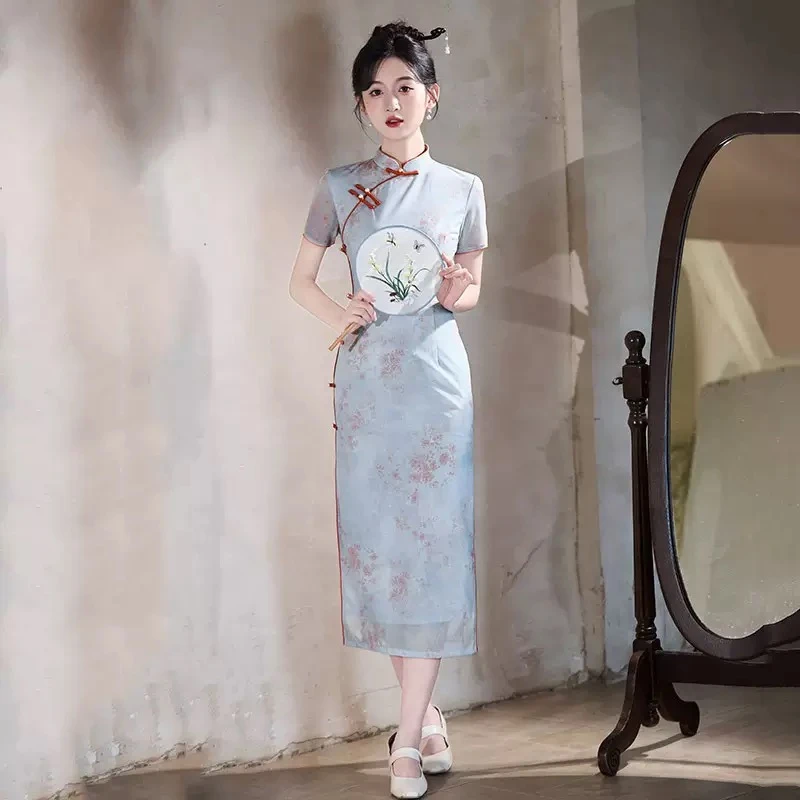 【网纱侧八扣集合】改良短袖新中式文艺复古夏季日常旗袍修身连衣裙