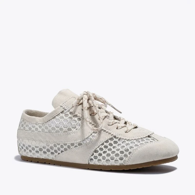 真皮德训鞋女2025夏季新款网面透气复古休闲运动平底圆头浅口板鞋